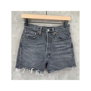 Levis 501 Shorts Womens 26 Gray Black Cut Off Button Fly High Rise Denim Jean
